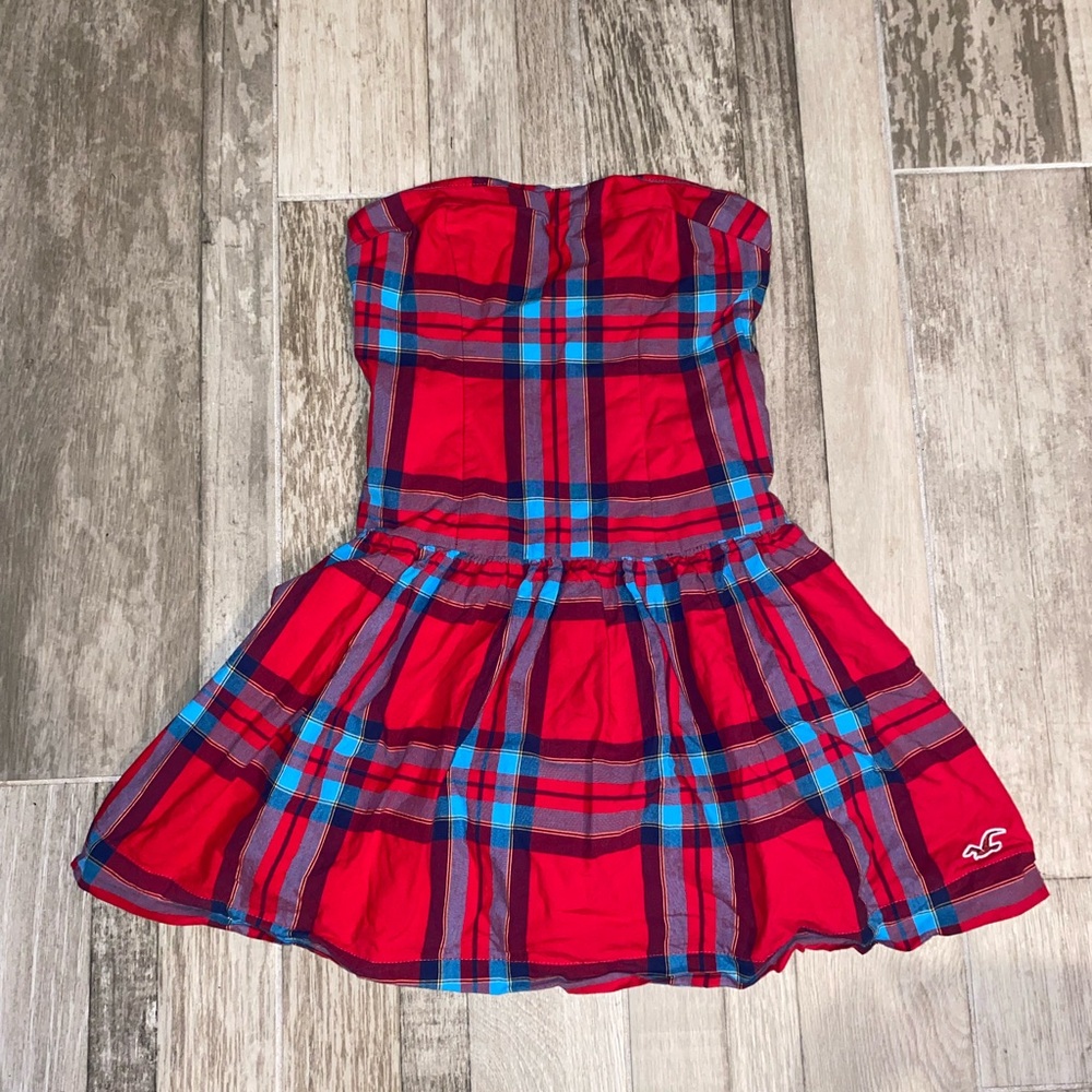 Hollister Red Plaid Strapless Dress